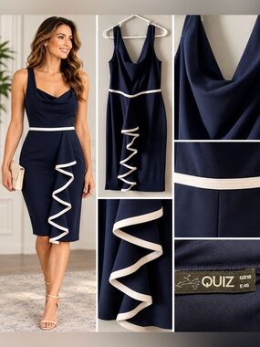 Elegant Navy Blue Dress with White Trim